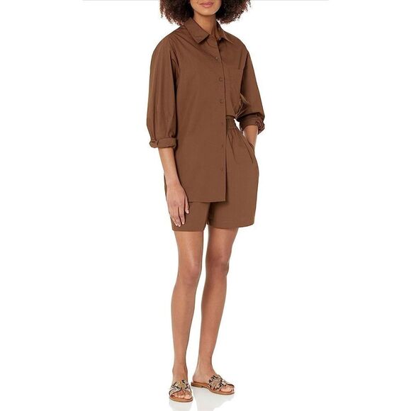 The Drop Brown Kendra Poplin Loose-Fit Long Shirt M - Picture 1 of 5